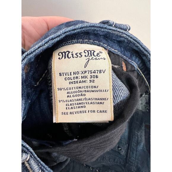 Miss Me Vintage Jeans Relaxed Boot XP7547B Rhinestone Silver Embellished Pocket - Picture 10 of 10